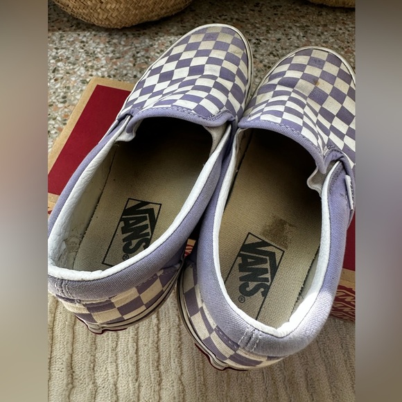 Lavendar and white checkered slip on canvas Vans - Picture 7 of 9